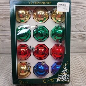 Rauch 12 Count Solid Shiny Glass Christmas Ornaments Red Green Blue Gold Vtg‎